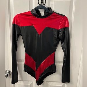 Shiny Black & Red Long Sleeve Leotard women’s Costume